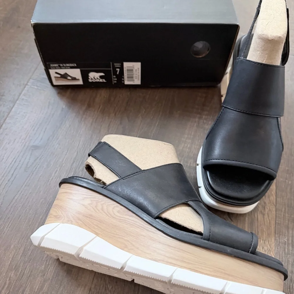 NIB Sorel Joanie III Slingback Leather Sandal | Black/White | Size 7 - Picture 11 of 12